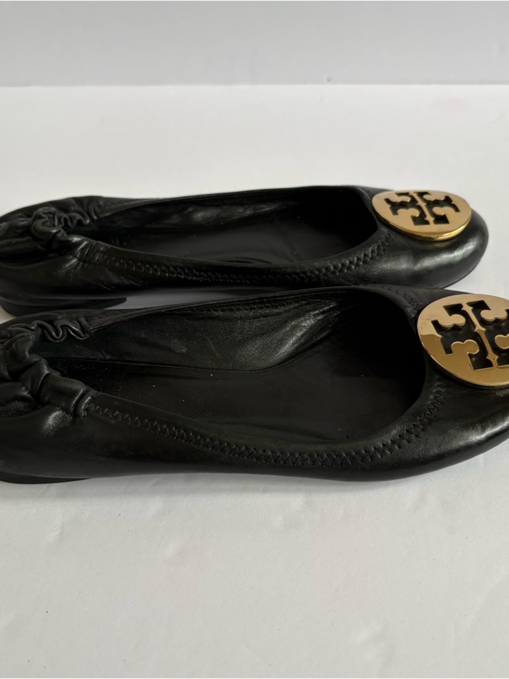Tory Burch Black Leather Reva Ballet Flat Women’s 7 Gold Medallion Career Office - Picture 4 of 7